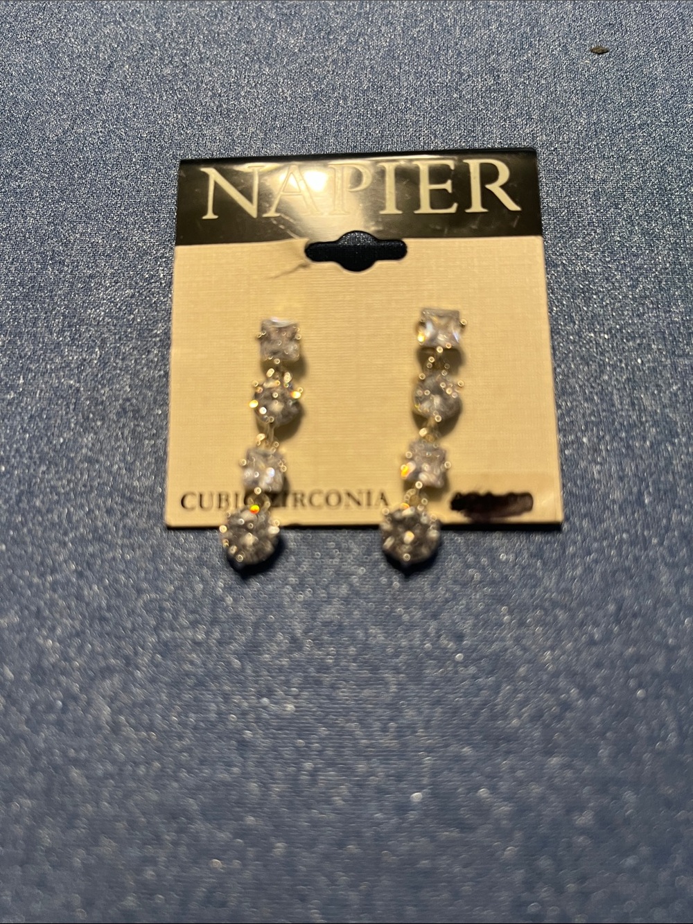 Napier Gold and Clear Cubic Zirconia Linear Drop Earrings